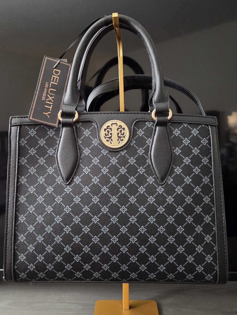 Stylish Black and Gray Vegan Satchel